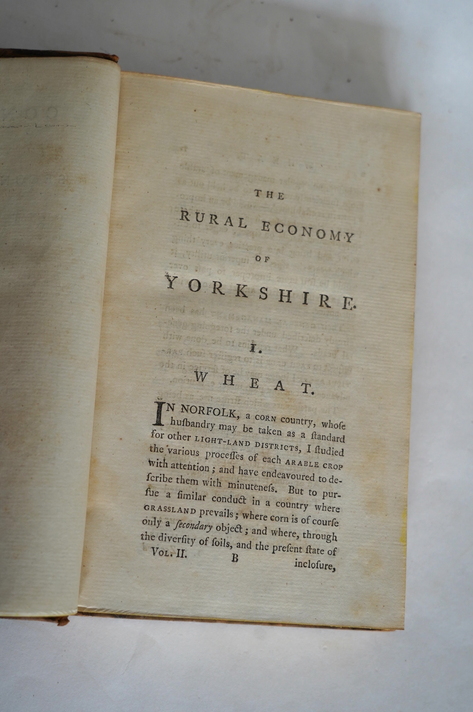 Marshall, William - The Rural Economy of Yorkshire ... 2 vols. 2 folded maps; contemp. tree calf. 1788; Holland, Henry - General View of the Agriculture of Cheshire ... a coloured folded map and 7 other plates (2 folded
